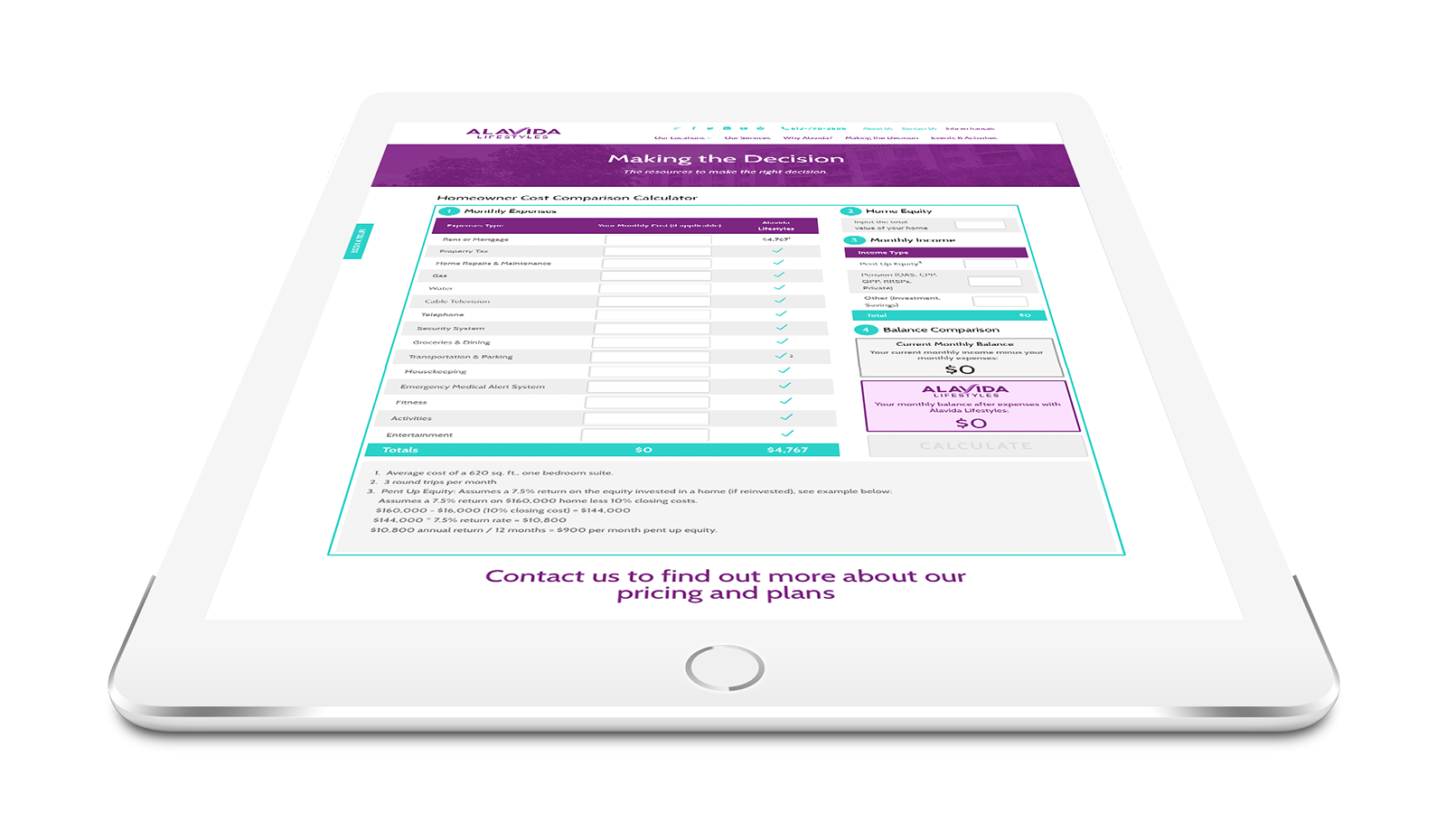Alavida Lifestyles - Cost-calculator