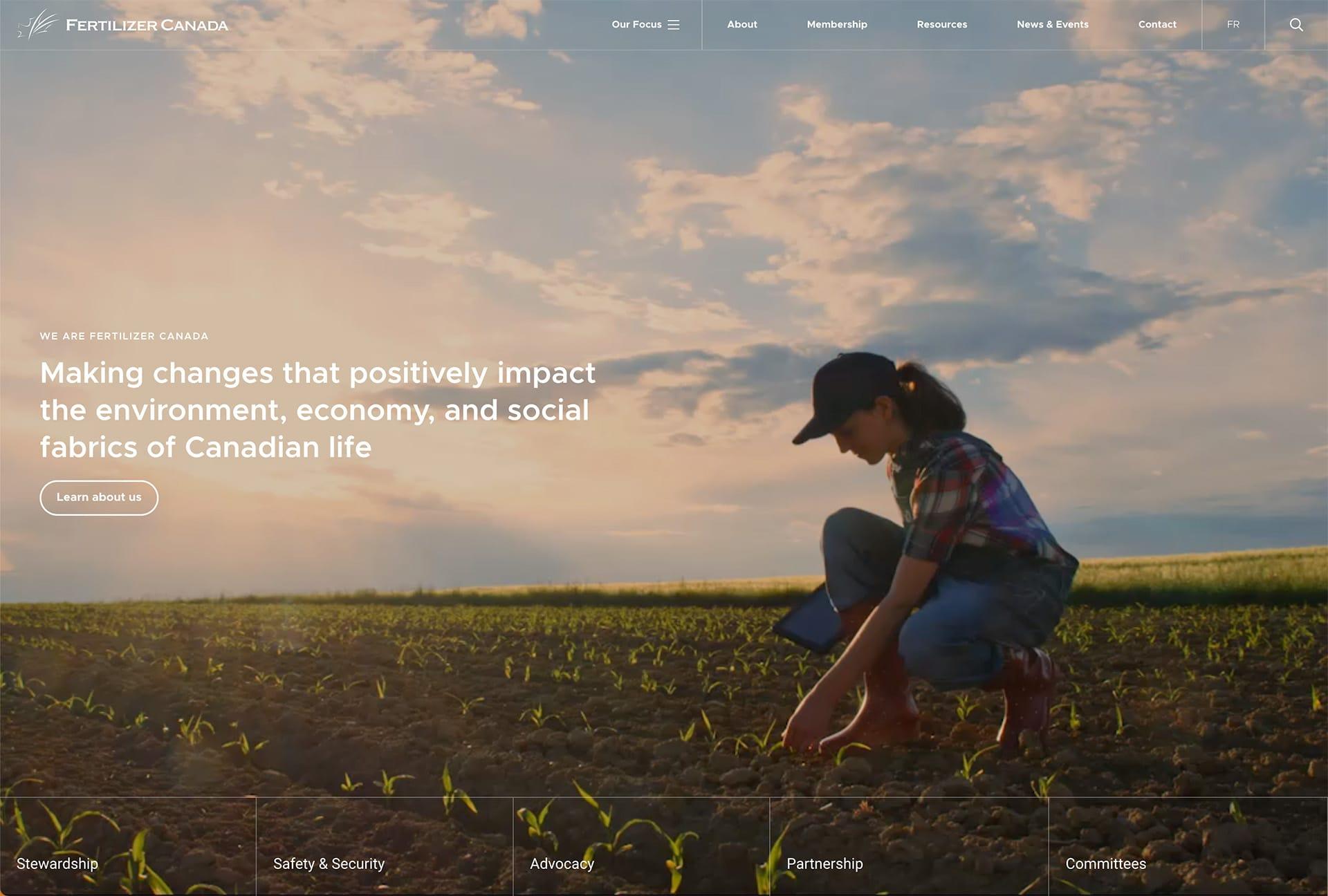A screen capture of the Fertilizer Canada hero section - a national associations website design